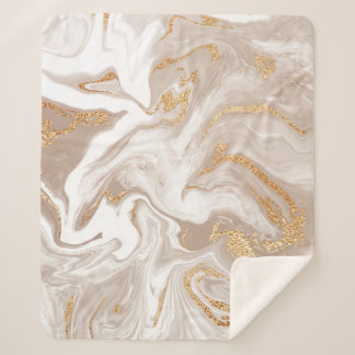 Beige liquid marble, gold line art. sherpa blanket