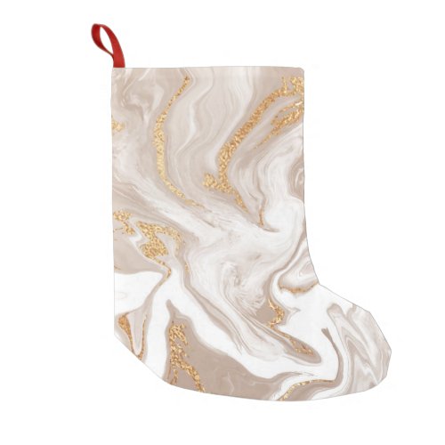 Beige liquid marble gold line art small christmas stocking