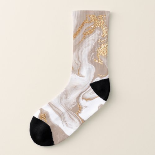 Beige liquid marble gold line art socks