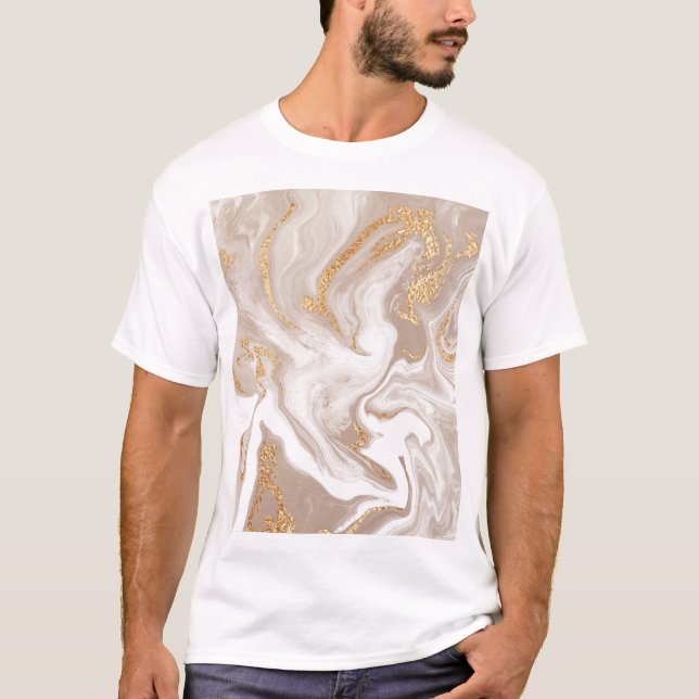 Beige liquid marble, gold line art. T-Shirt (Front)