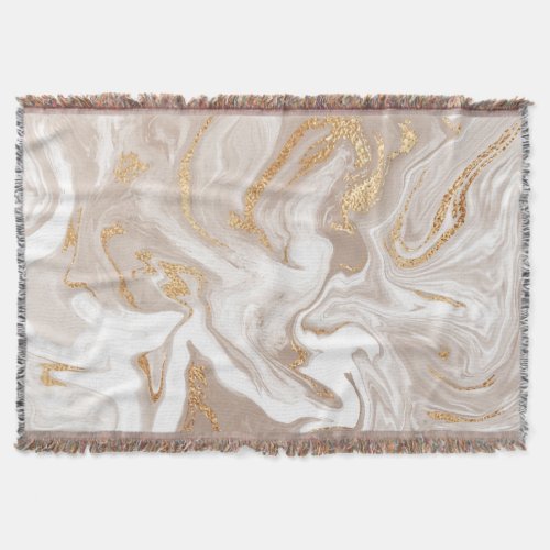 Beige liquid marble gold line art throw blanket