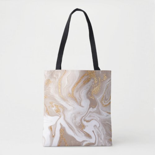 Beige liquid marble gold line art tote bag