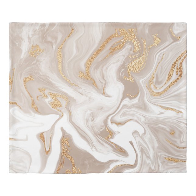 Beige liquid marble with glitter gold duvet cover (Front)