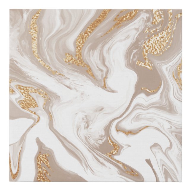 Beige liquid marble with glitter gold faux canvas print (Front)