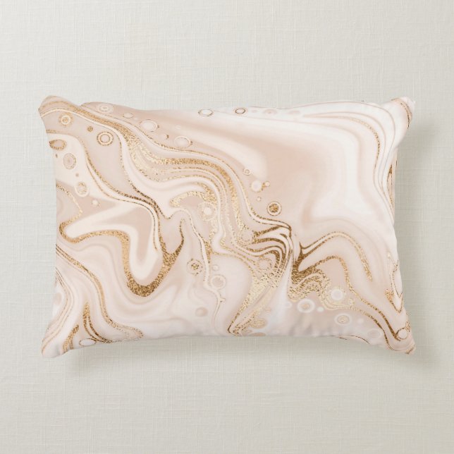 Beige liquid marble with gold glitter splash accent pillow (Front)