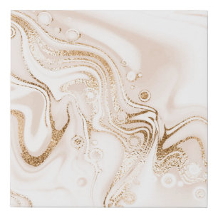 Beige liquid marble with gold glitter splash faux canvas print