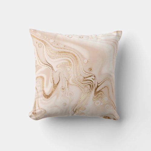 Beige liquid marble with gold glitter splash throw pillow