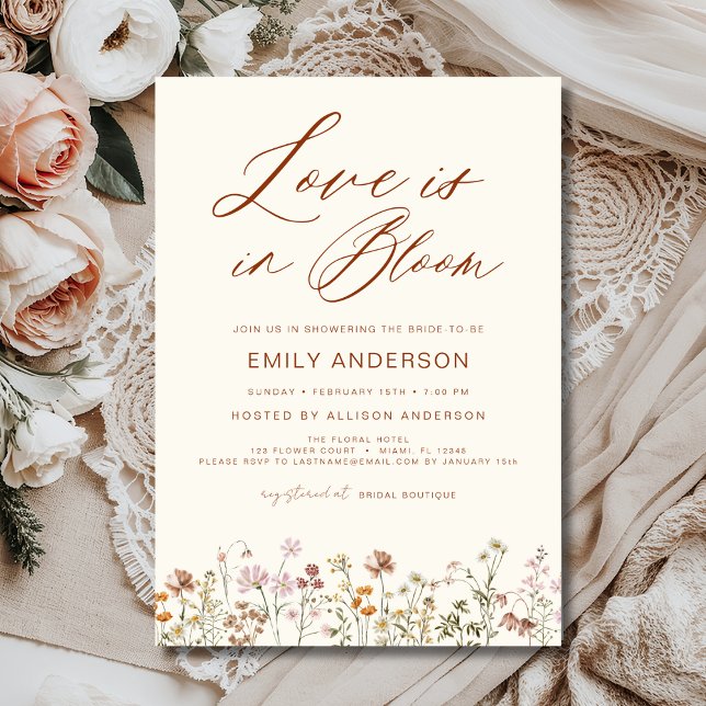 Beige Love is in Bloom Wildflower Bridal Shower Invitation (Creator Uploaded)