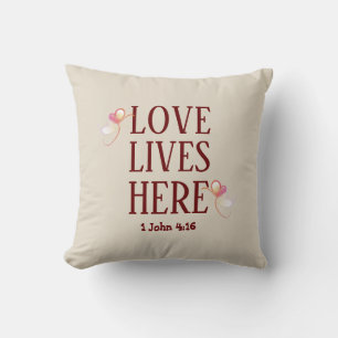 Beige LOVE LIVES HERE Stylish Customizable Throw Pillow