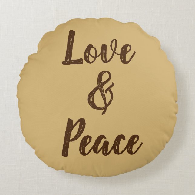 Beige Love & Peace Round Pillow (Front)