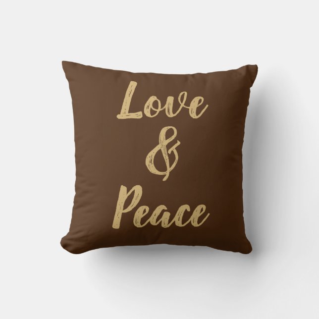 Beige Love & Peace Throw Pillow (Front)