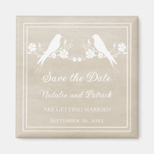 Beige Lovebird Floral Save the Date Magnet