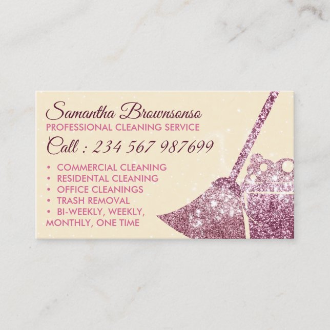 Beige Luxury Cleaning Maid Janitorial Business Card (Front)