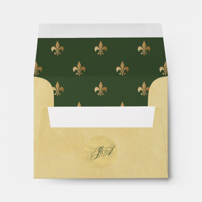 Beige luxury gold green French style fleur de lis Envelope (Back (Bottom))