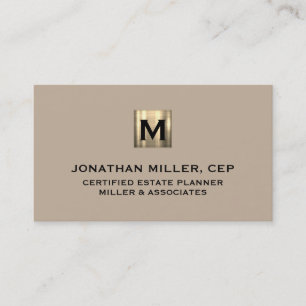 Beige Luxury Gold Initial Logo Business Card