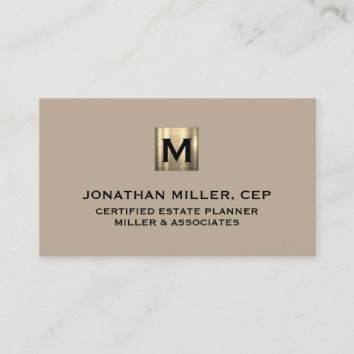 Beige Luxury Gold Initial Logo Business Card