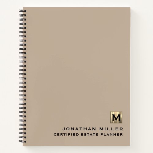 Beige Luxury Gold Initial Logo Notebook