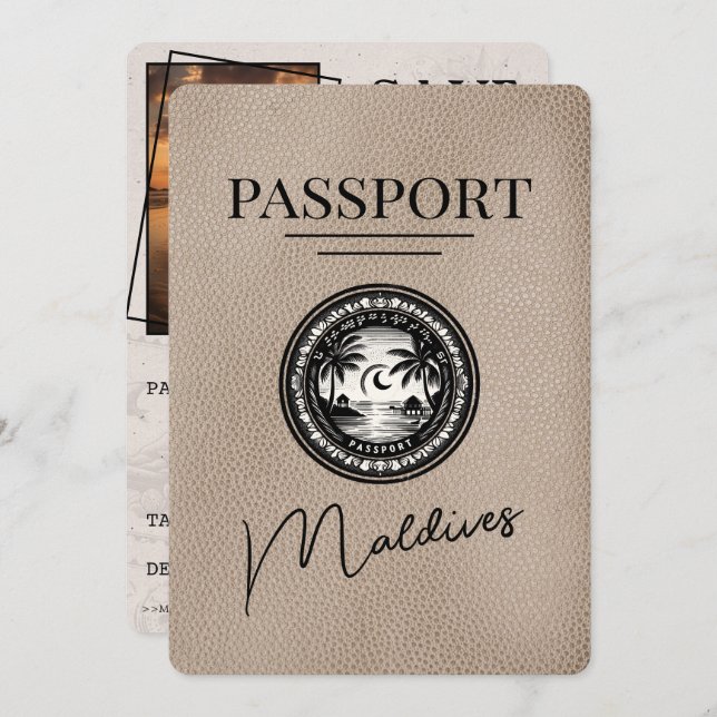 Beige Maldives Passport Save The Date (Front/Back)