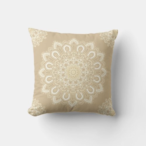 Beige Mandala Pattern Decorative Outdoor Pillow