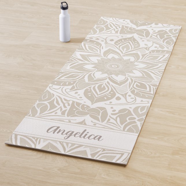 Beige Mandala Yoga Mat Customizable Name (In Situ)