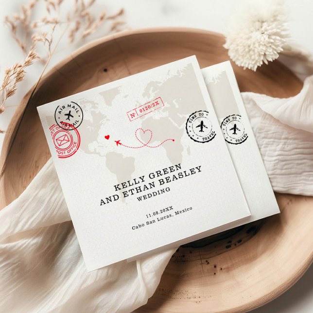 Beige Map Destination Wedding Napkins (Creator Uploaded)