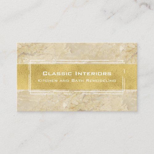Beige Marble and Gold Modern Sleek Stylish Business Card