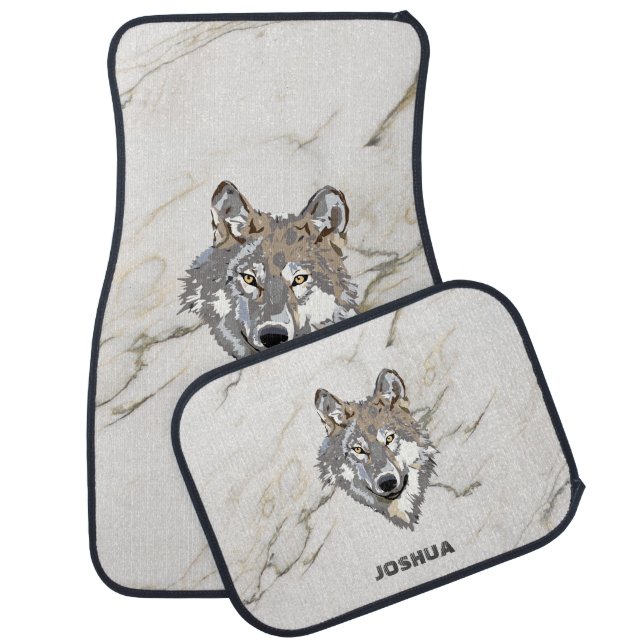 Beige Marble And Illustration of Wolf Car Floor Mat (Set)