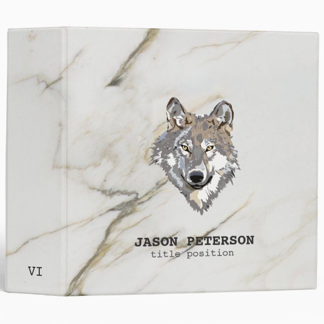 Beige Marble And Wolf 3 Ring Binder (Front/Spine)