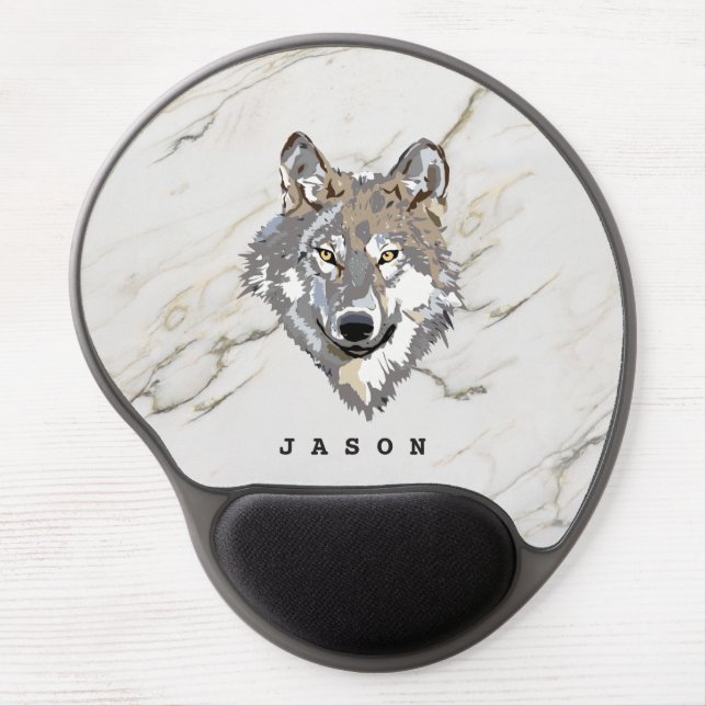 Beige Marble And Wolf Gel Mouse Pad (Front)