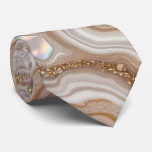 Beige marble gold Gemstone Neck Tie