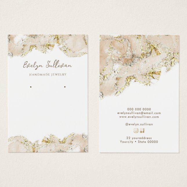Beige marbling design jewelry display card (Front & Back)