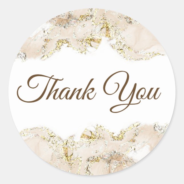 Beige marbling design thank you   classic round sticker (Front)