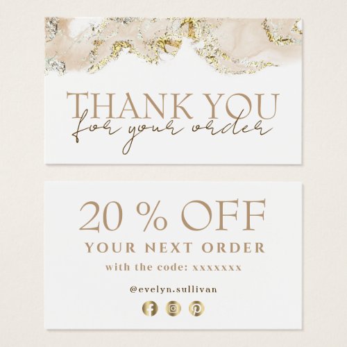 beige marbling design thank you discount card