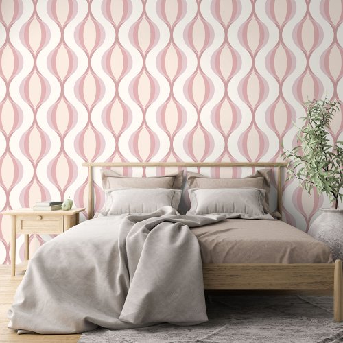 Beige Mauve Blush Pink Ivory Ogee Wave Pattern Wallpaper