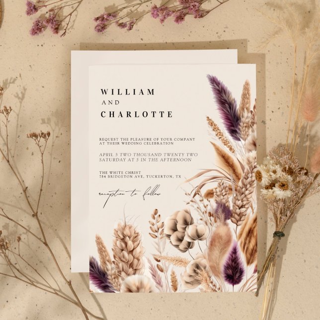 Beige Mauve Bohemian Greenery Destination Wedding Invitation (Creator Uploaded)