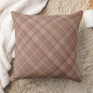 Beige Mauve Plaid Pattern Design Throw Pillow