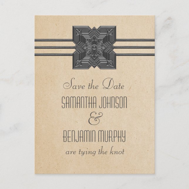Beige Medallion Border Save the Date Postcard (Front)