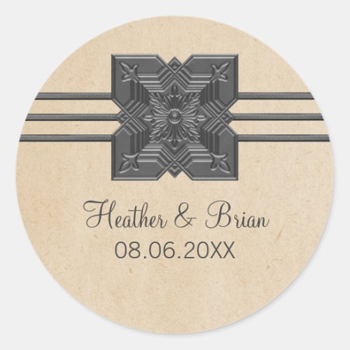 Beige Medallion Border Wedding Stickers