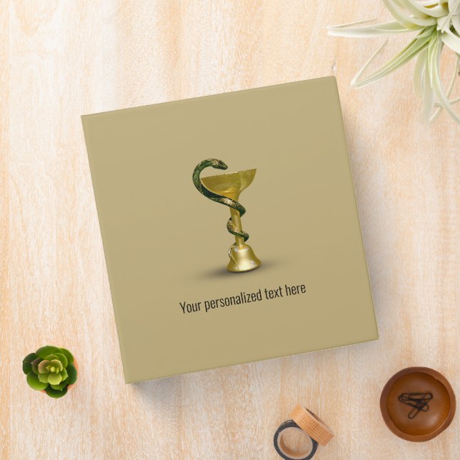 Beige Medical Bowl Hygieia Gold Snake Caduceus 3 Ring Binder (In Situ)