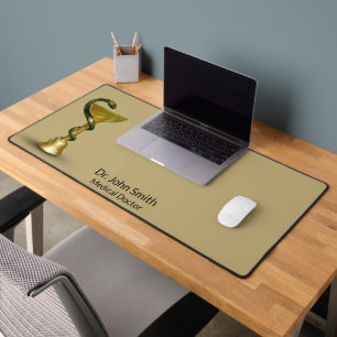 Beige Medical Bowl Hygieia Gold Snake Caduceus Desk Mat