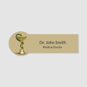 Beige Medical Bowl Hygieia Snake Gold Caduceus Name Tag