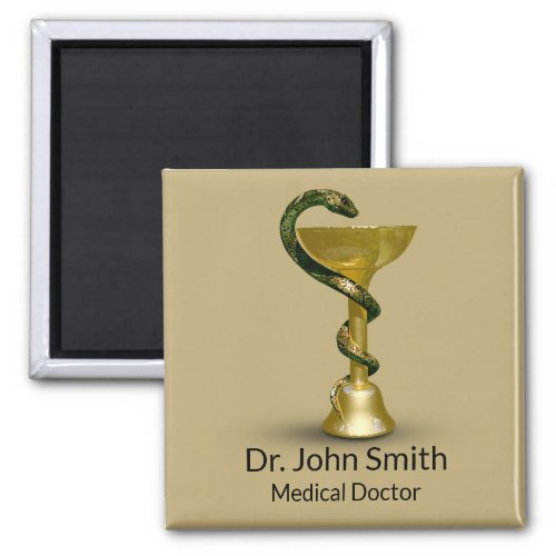 Beige Medical Bowl Snake Hygieia Gold Caduceus Magnet