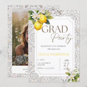 Beige Mediterranean Italian Lemon Graduation Party Invitation