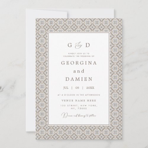 Beige Mediterranean Tile  Photo Elegant Wedding Invitation