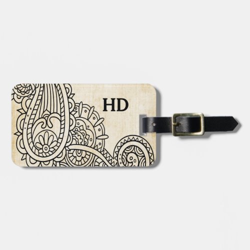 Beige Mehndi Motif Luggage Tag