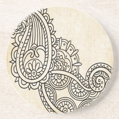 Beige Mehndi Motif Sandstone Coaster