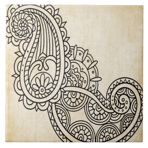 Beige Mehndi Motif Tile