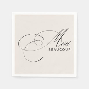 Beige Merci Beaucoup Elegant Calligraphy Thank You Napkins