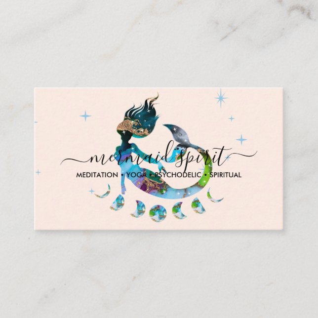 Beige Mermaid moon spiritual zodiac ombre Business Card (Front)