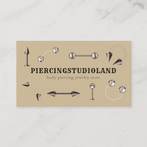 Beige Metal Jewelry Artist Body Piercing Business Card